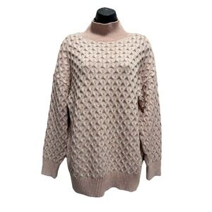 Know Rose Knit Long Sleeve Oversized Sweater Size Medium Ribbed Hem High Collar
